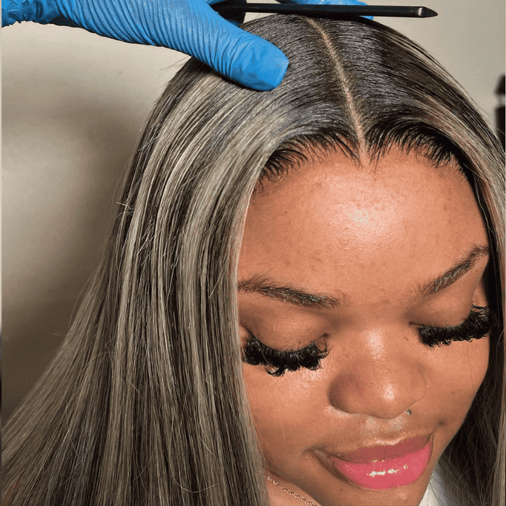 250% density straight human hair wig, Balayage Brown Highlights, 13x4 HD lace