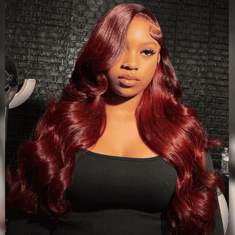250% high density Body Wave wig, 99J Red, 13x4 HD lace
