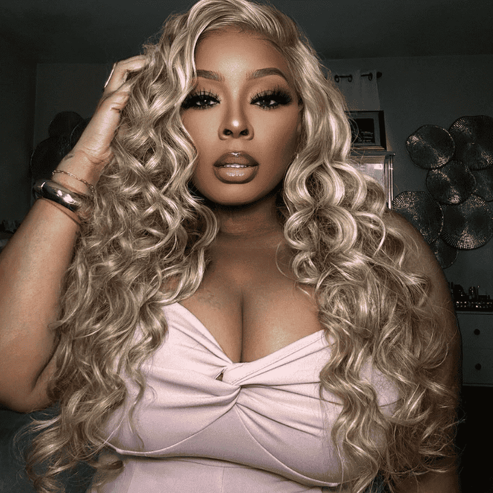 250% high density Body Wave wig, Balayage Ash Blonde Highlights, 13x4 lace
