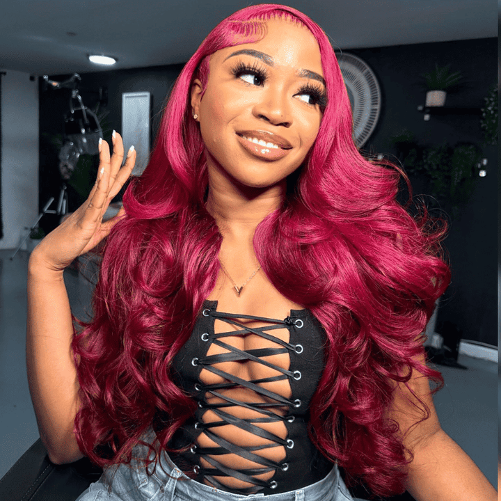 250% high density Body Wave wig, Burgundy Red, 13x4 HD lace front