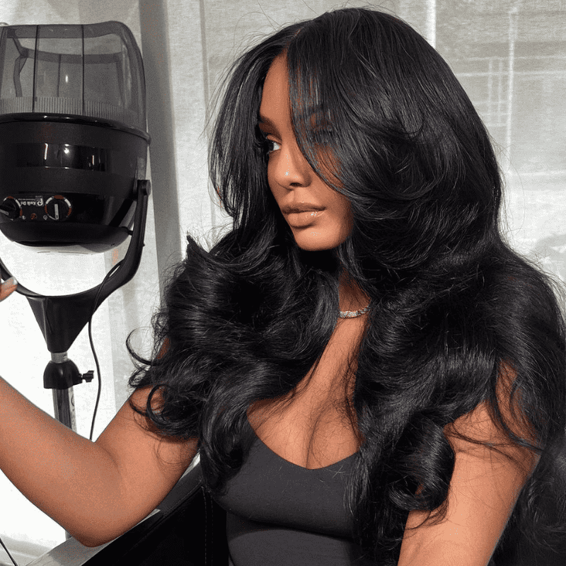 250% high density Body Wave wig, Curtain Bangs, 13x4 lace front