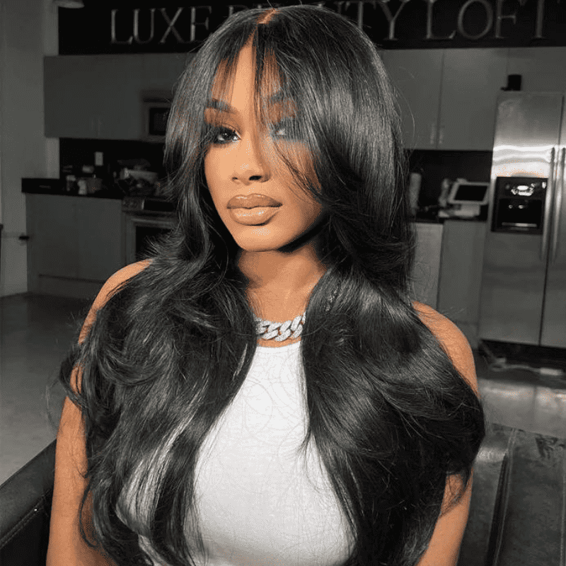 250% high density Body Wave wig, Curtain Bangs, 13x6 HD lace