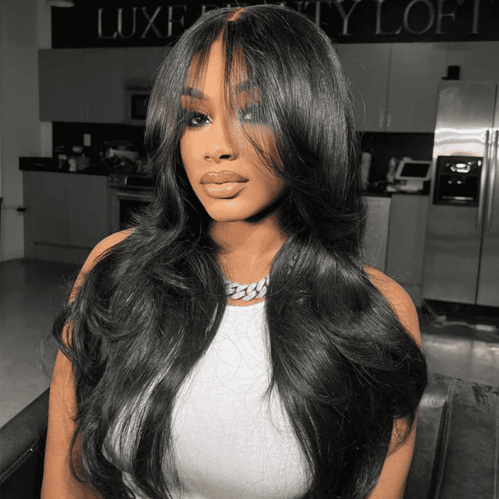 250% high density Body Wave wig, Curtain Bangs, 13x6 HD lace