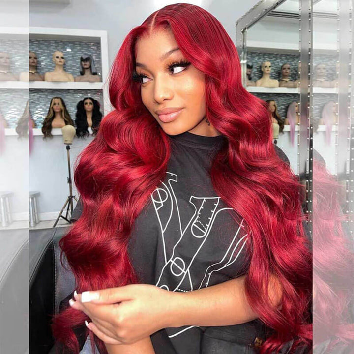 250% high density Body Wave wig, Red Burgundy, 13x6 HD lace