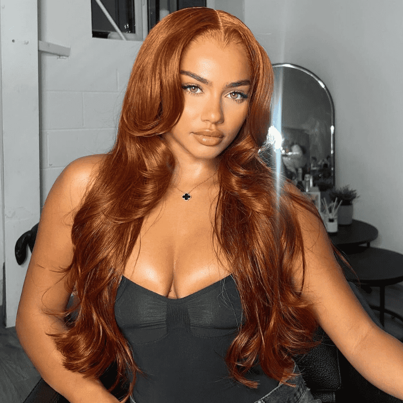 250% high density Body Wave wig, Reddish Brown, curtain bangs, 13x4 lace