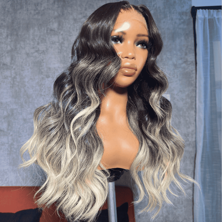 250% high density Loose Deep Wave wig, Ombre Brown Ash Blonde Highlight