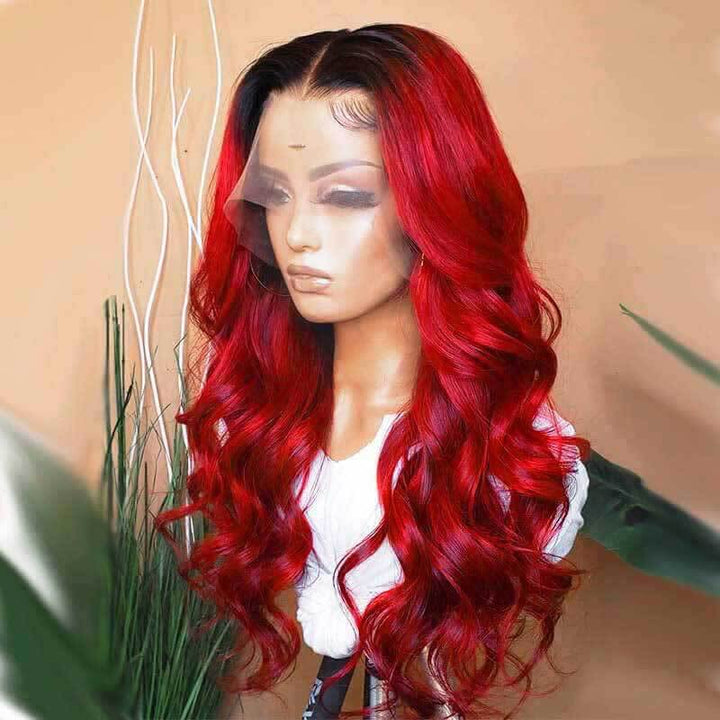 250% high density glueless wig, 1B/Burgundy, 13x4 HD lace front