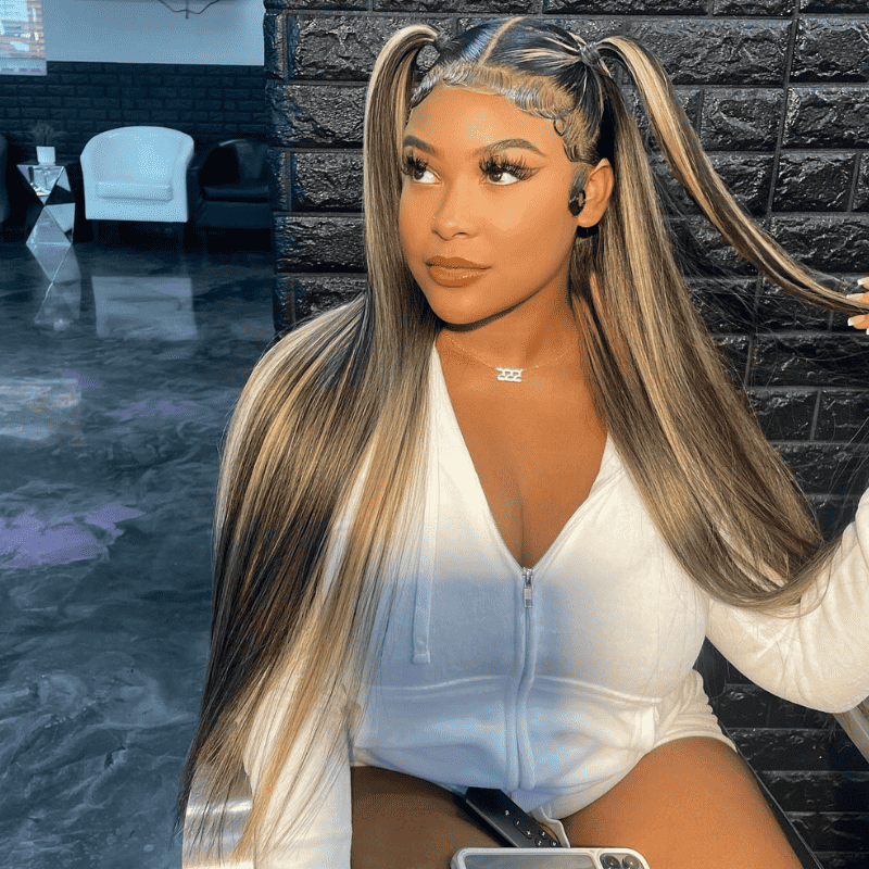 250% high density straight wig, Balayage Brown Highlights, 13x4 HD lace front