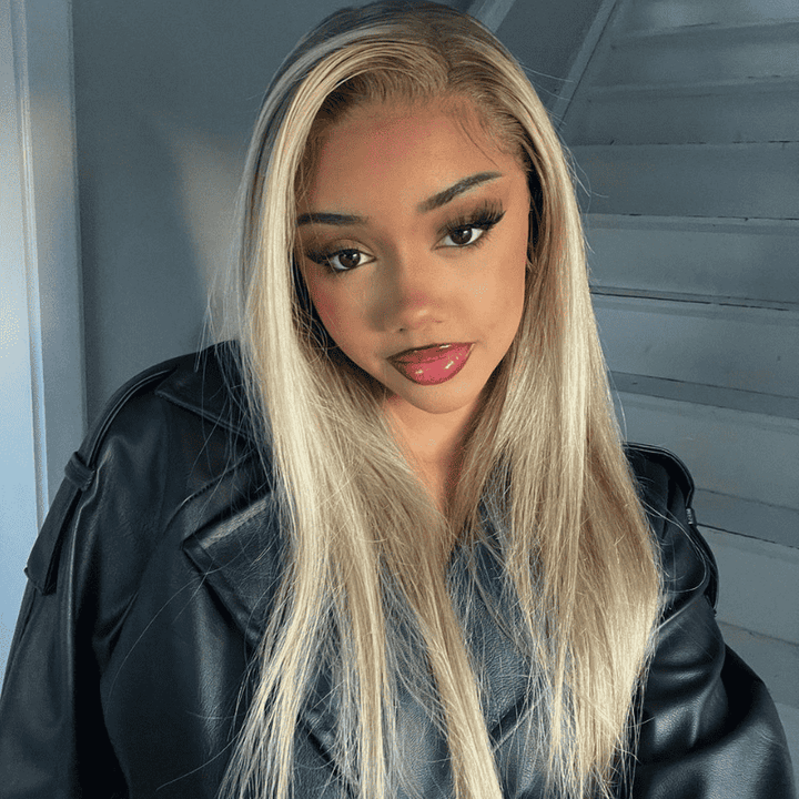 250% high density straight wig, Blonde Brown Highlights, 13x4 HD lace