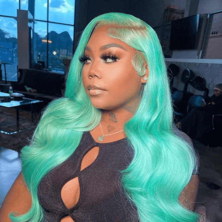 250% high density wig, Ocean Aqua Blue, 13x4 HD lace front