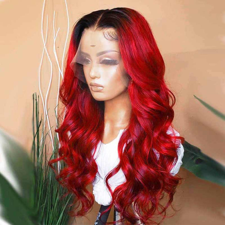 250% high density wig, Ombre 1B/Burgundy, 13x4 HD lace front
