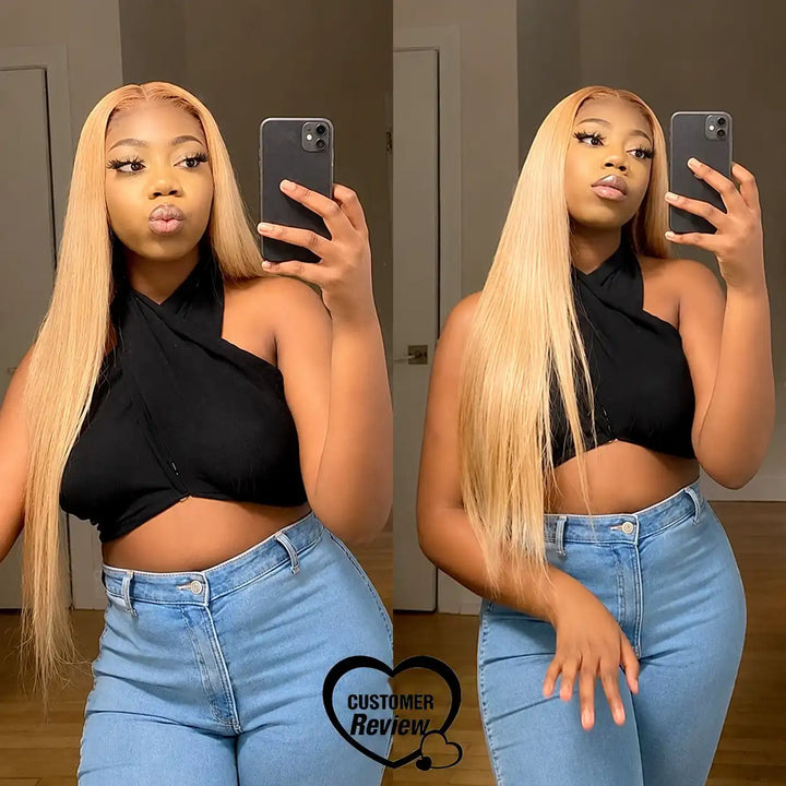 #27 Colored Melted HD Lace HONEY BLONDE STRAIGHT LACE FRONT WIG