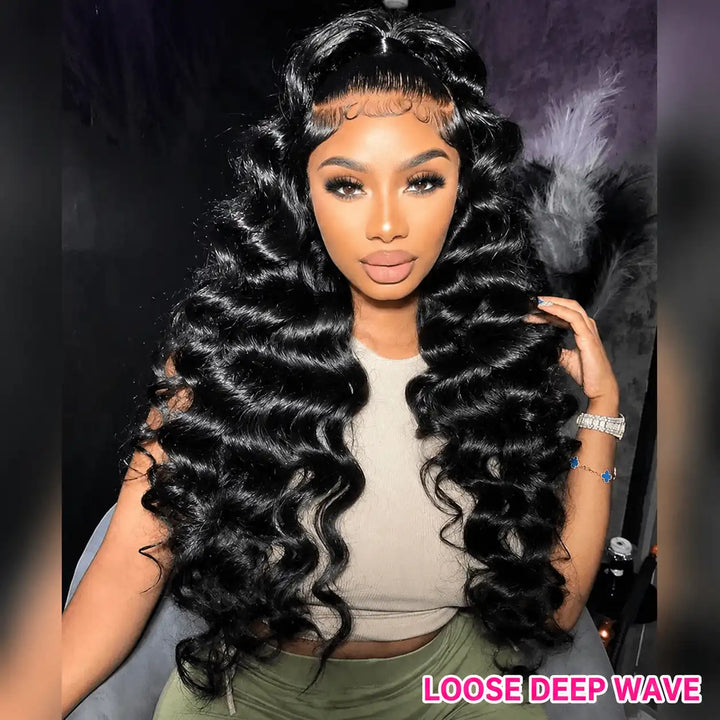 30 32 34 36 38 Inch 13x4 Loose Deep Wave HD Lace Front Human Hair Wig, 250% Density, Pre-plucked Curly Style