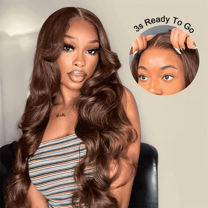 28 inch glueless brown body wave wig with 4x4 lace closure for a natural look