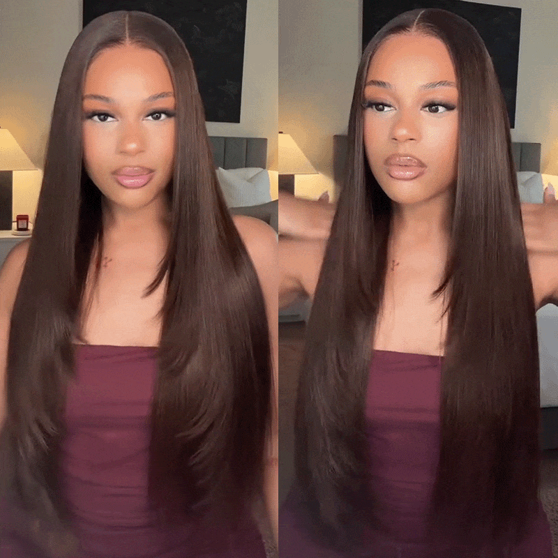 28 inch glueless brown body wave wig with 4x4 lace closure for a natural look