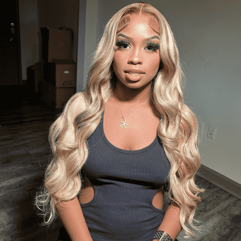 300% Density Blonde Brown Highlights 13x4 lace front wig, Body Wave