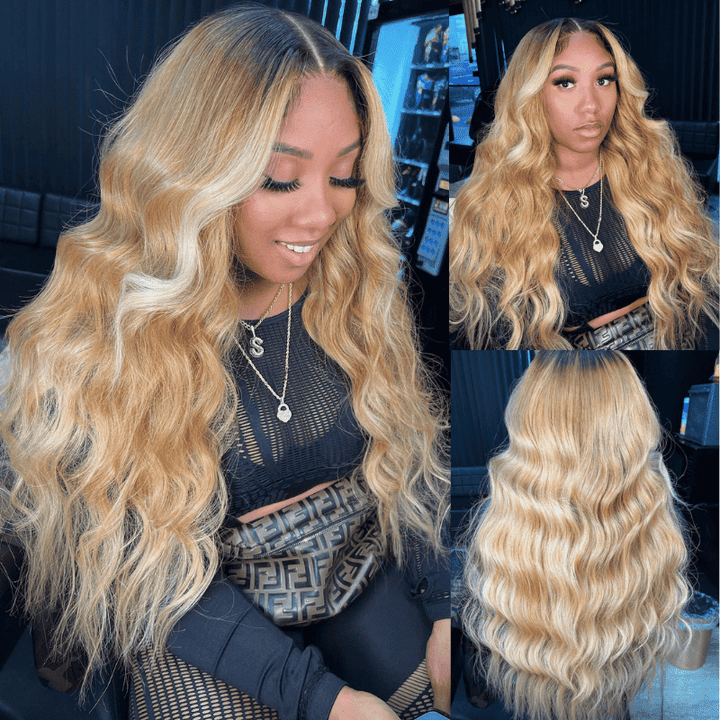 300% Density Blonde Skunk Brown Highlights 13x4 lace front wig