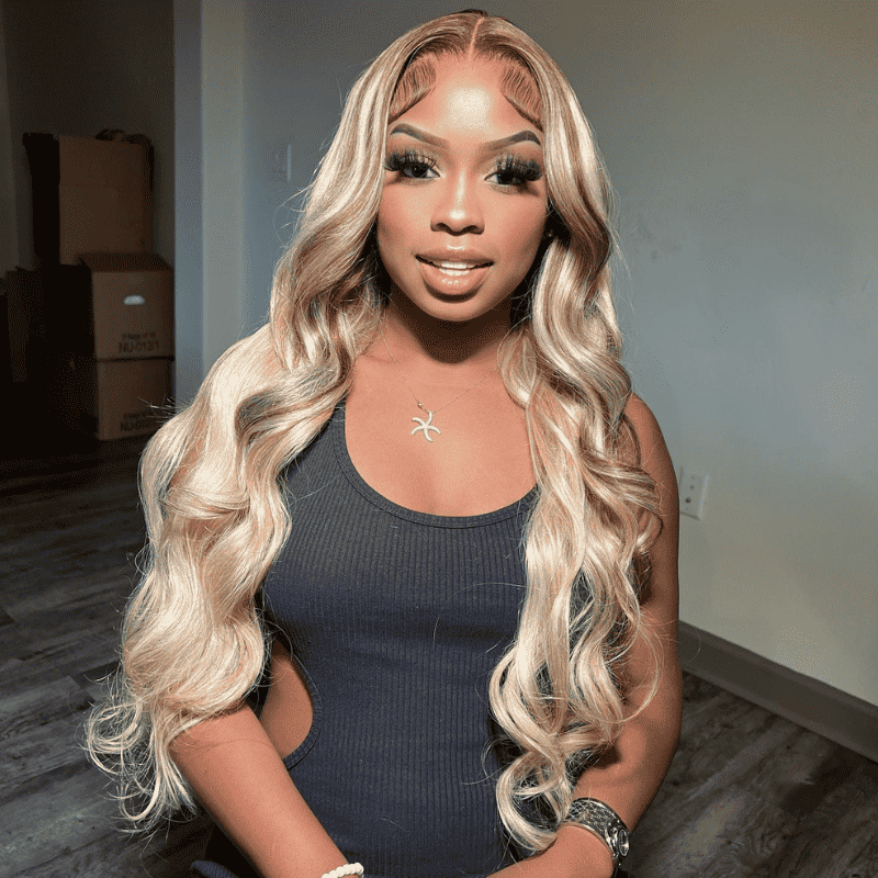 300% high density Body Wave wig, Blonde Brown Highlights, 13x4 lace