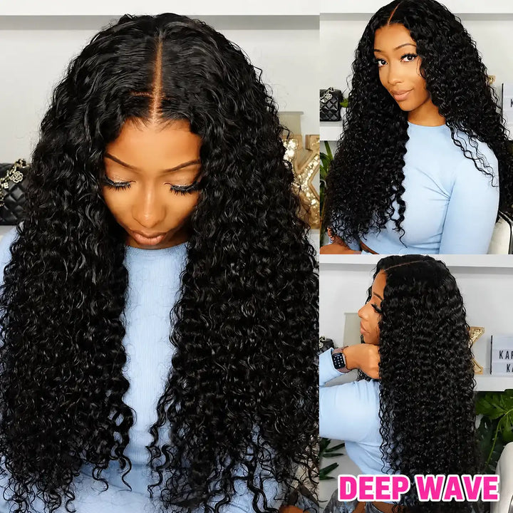 30 32 34 36 38 40 Inch Bussdown 13x4 Deep Wave Lace Front Human Hair Wig High Density Style