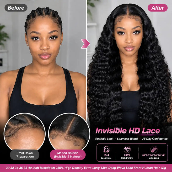 30 32 34 36 38 40 Inch Bussdown 250% High Density Deep Wave Lace Front Human Hair Wig Care Guide