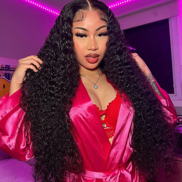 30 32 34 36 38 40 Inch Bussdown 250% High Density Extra Long 13x4 Deep Wave Lace Front Human Hair Wig Front View