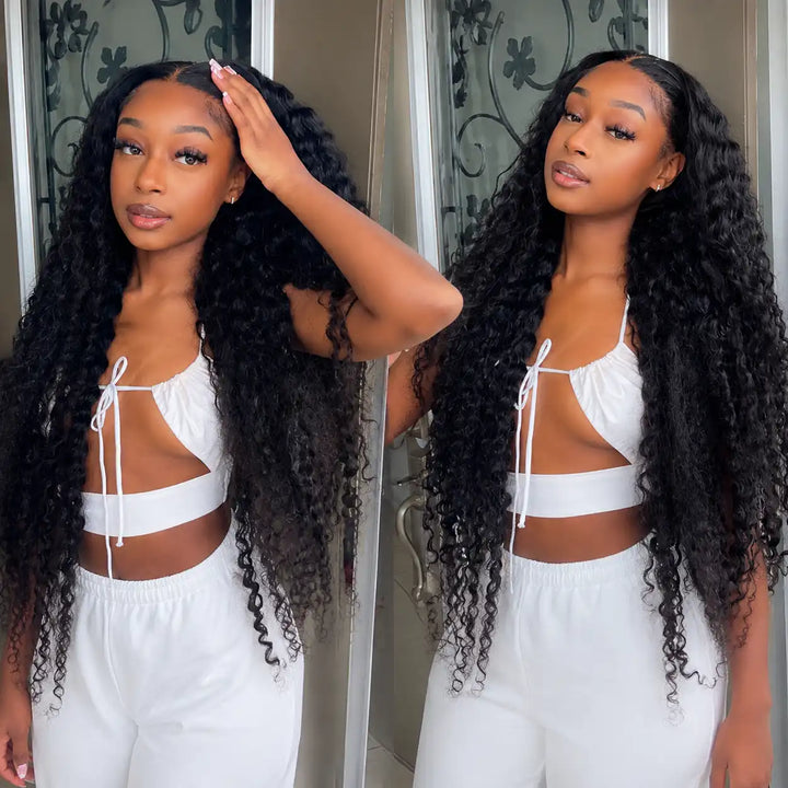 30 32 34 36 38 40 Inch Bussdown Deep Wave Human Hair Lace Front Wig Realistic Natural Looking Style