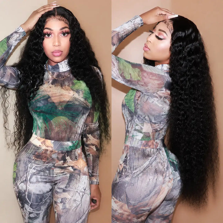 30 32 34 36 38 40 Inch Bussdown Deep Wave Human Hair Wig Extra Long Full Volume 13x4 Lace Front