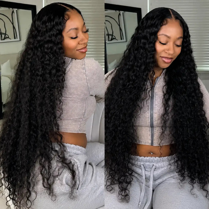 30 32 34 36 38 40 Inch Bussdown Deep Wave Lace Front Human Hair Wig 200% 250% High Density Front Views