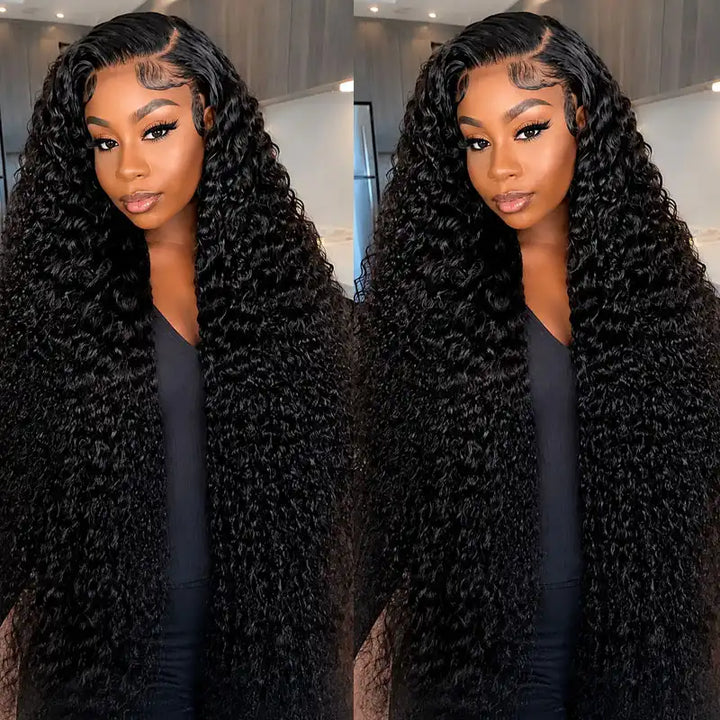 30 32 34 36 38 40 Inch Bussdown Deep Wave Lace Front Human Hair Wig 250% High Density
