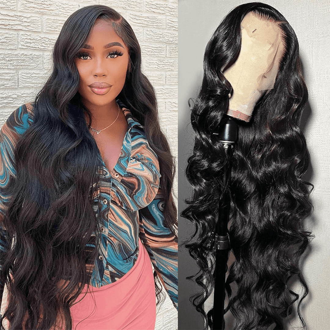 30 32 34 36 38 Inch Bussdown  13 * 4 HD Lace Frontal Loose Body Wave Virgin Human Hair Wigs For Black Women Side View