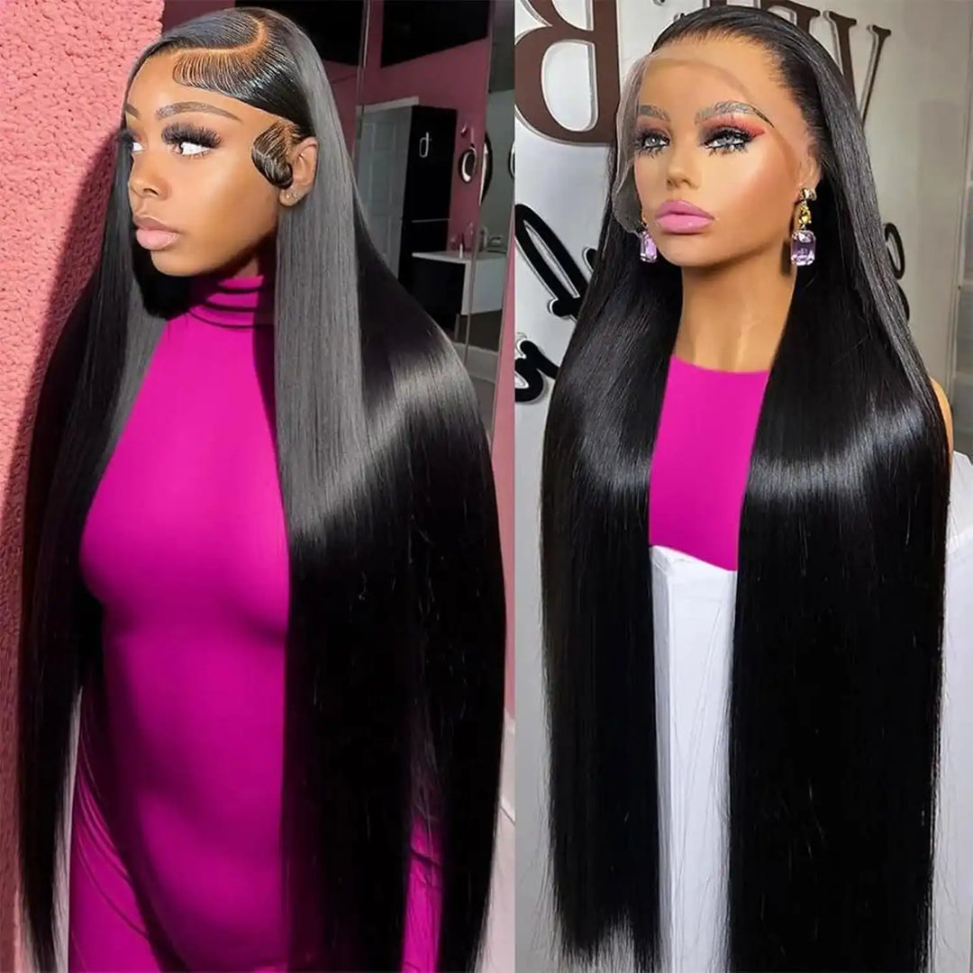 30 32 34 36 38 inch straight lace front human hair wigs for black women 200 % 250% density Pre Plucked With Baby Hair