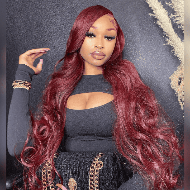 30 32 34 36 inch Reddish Brown Body Wave 13x4 lace front wig