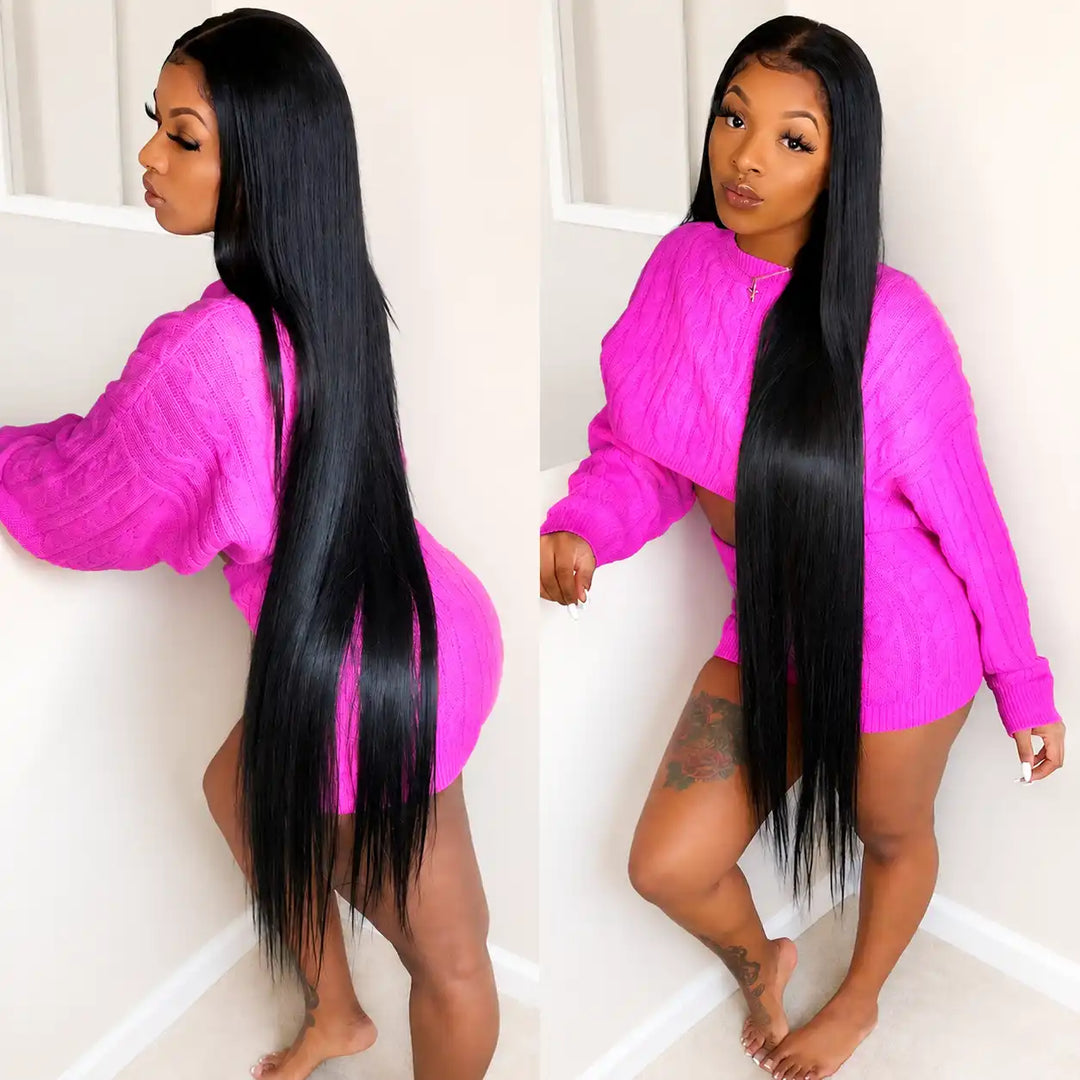30 inch Buss Down Wig 32 34 36 38 Knee Length Long Straight Lace Front Human Hair Wigs