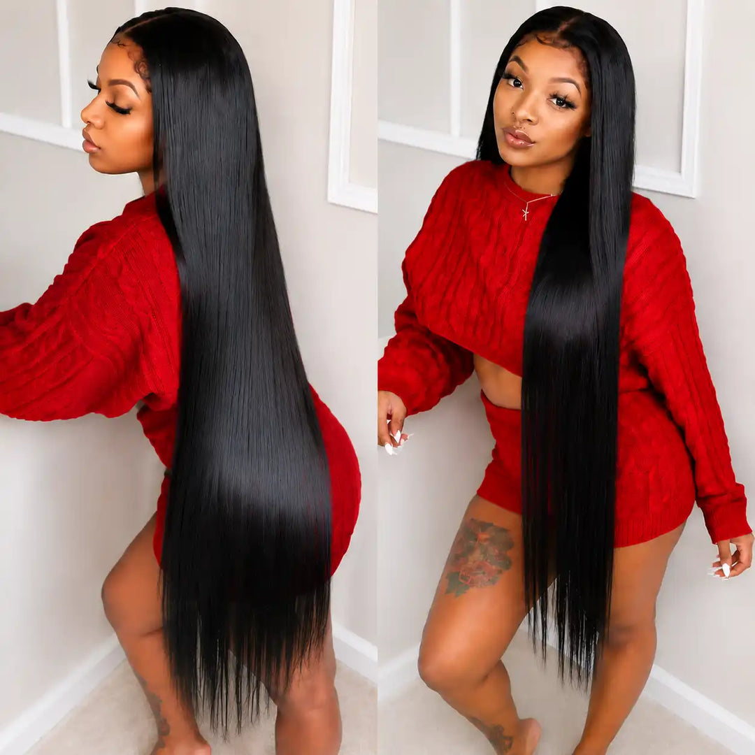 30 inch Buss Down Wig 32 34 36 38 Knee Length Long Straight Lace Front Human Hair Wigs
