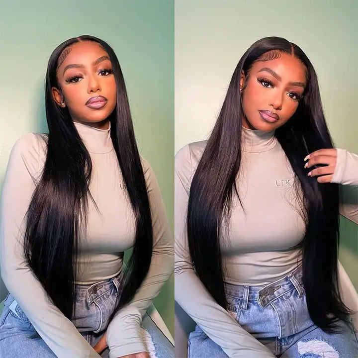 30 inch Buss Down Wig 32 34 36 38 Knee Length Long Straight Lace Front Human Hair Wigs Front View