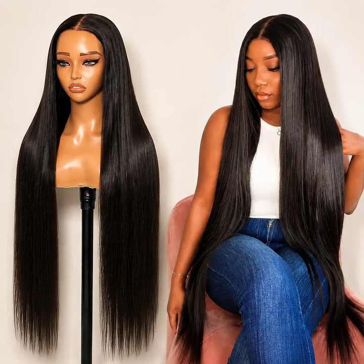 30 inch Buss Down Wig 32 34 36 38 Knee Length Long Straight Lace Front Human Hair Wigs install 