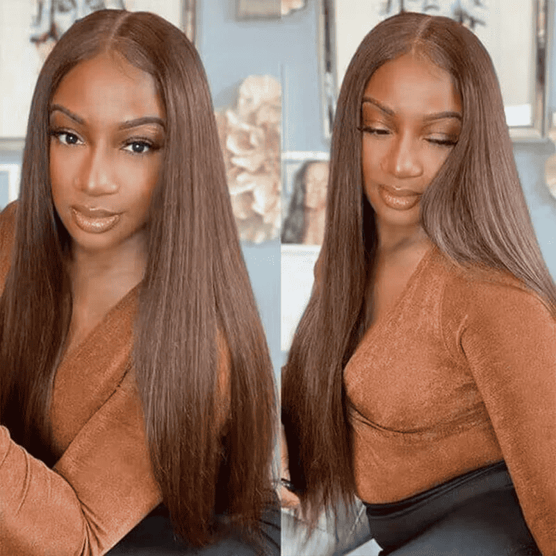 30 inch extra long brown Straight glueless wig 4x4 lace closure wear and go