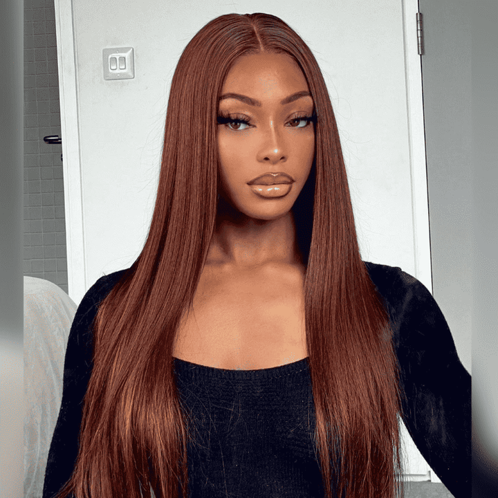 #33 Reddish Brown human hair wig, 13x4 4x4 HD lace front straight style