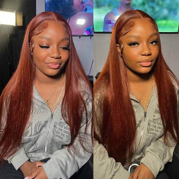 #33 Reddish Brown straight human hair wig, 13x4 4x4 HD lace closure