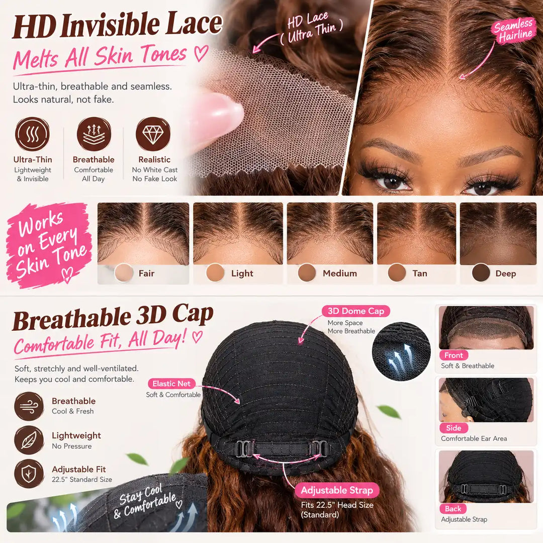 Pre-Plucked Hairline 5x5 HD Transparent Lace Highlight Deep Wave Glueless Wig