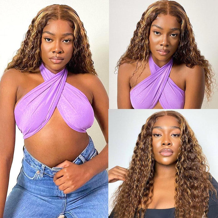 4/27 Highlight Deep Wave human hair, 200% 250% density HD lace front