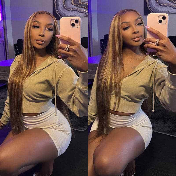 4/27 Highlight straight human hair wig, 200% density, 13x4 HD lace front