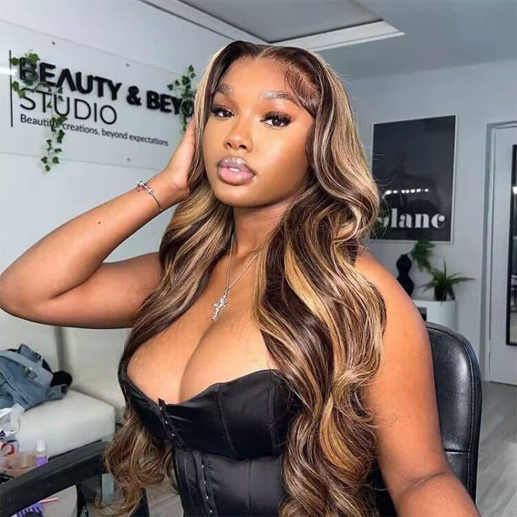 4/30 Highlight human hair lace front wig, 13x4 HD transparent lace, glueless