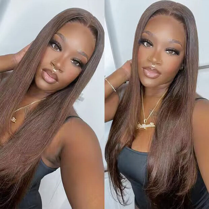 4x4 5x5 HD lace closure Chocolate Brown straight wig, wear and go glueless