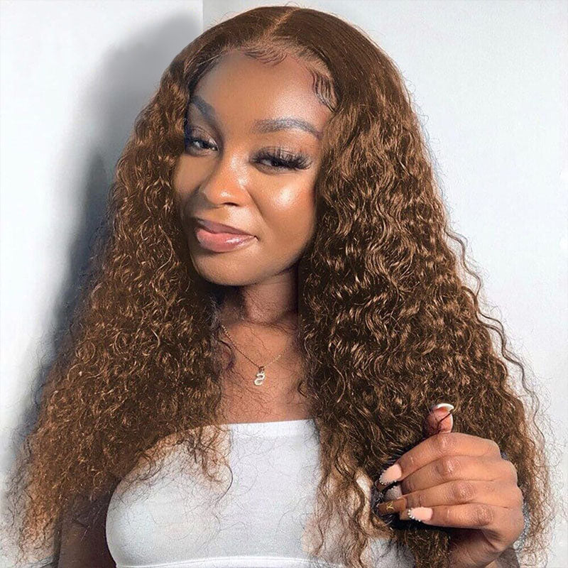 4x4 5x5 HD lace closure wig, Chocolate Brown curly human hair, natural looking style