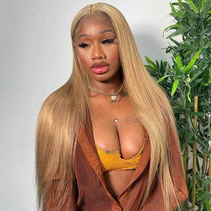 4x4 5x5 HD lace closure wig, Honey Blonde straight, invisible knots beginner friendly