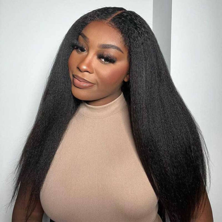 4x4 5x5 HD lace closure wig, Kinky Straight Yaki hair, natural looking glueless style