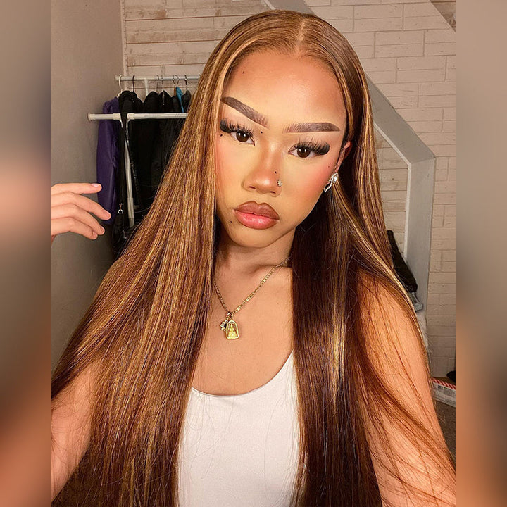 4x4 5x5 HD lace closure wig, P4/27 Highlight straight, invisible knots beginner friendly