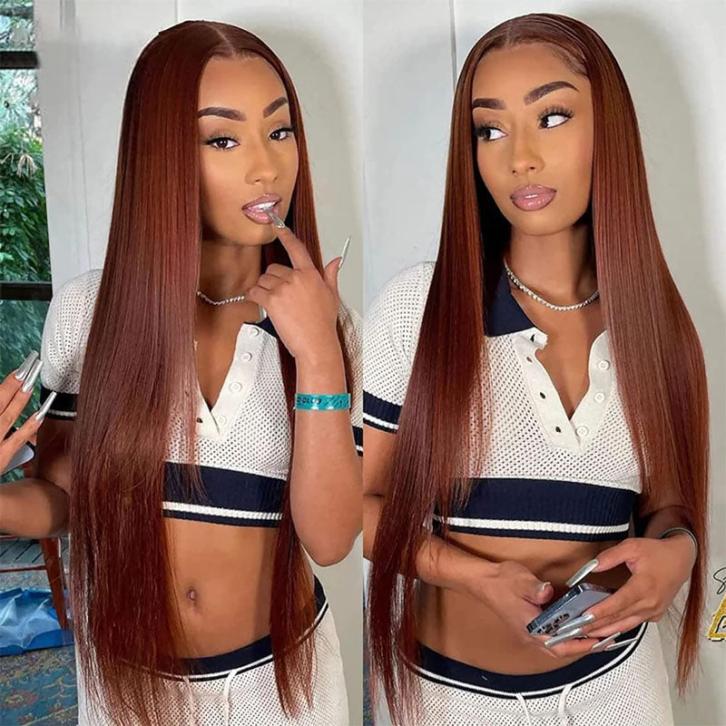 4x4 5x5 HD lace closure wig, Reddish Brown Straight hair, beginner friendly