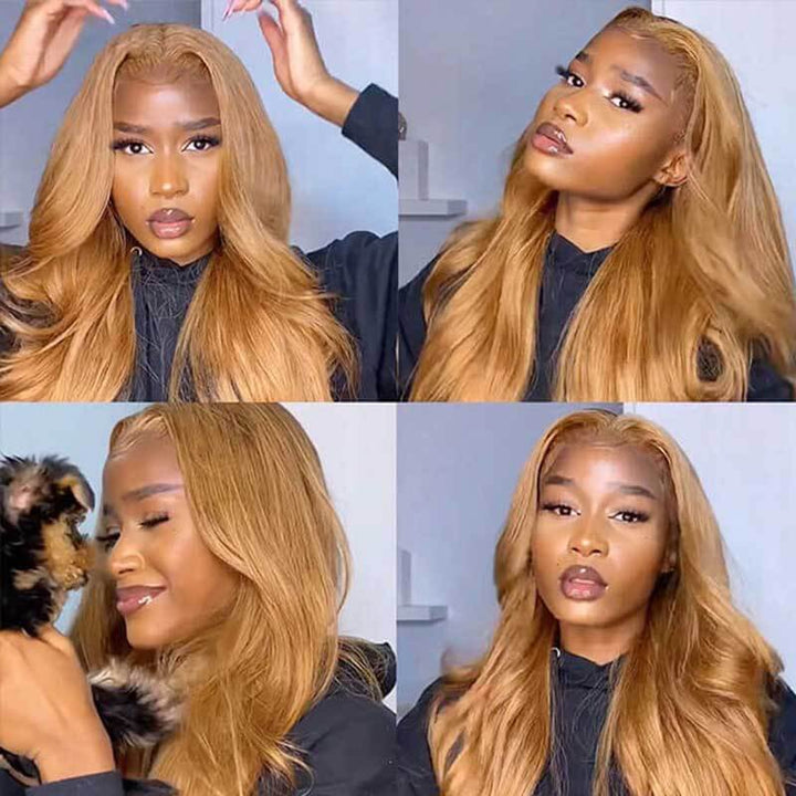 4x4 Glueless Honey Blonde Body Wave Human Hair Wig Pre Cut Lace